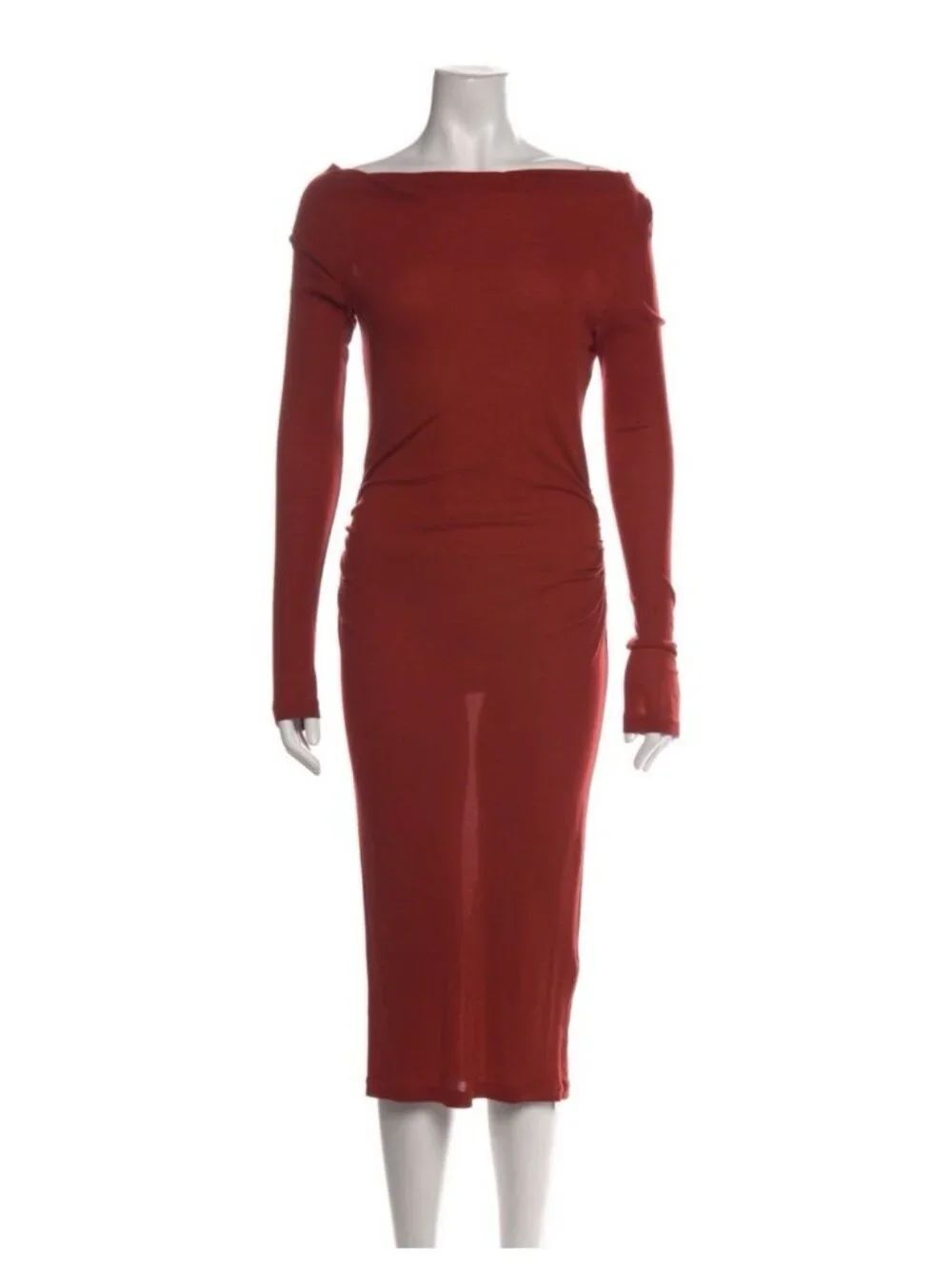 james perse solid red Bodycon knit off shoulder 3/4 sleeve midi dress 1 Small